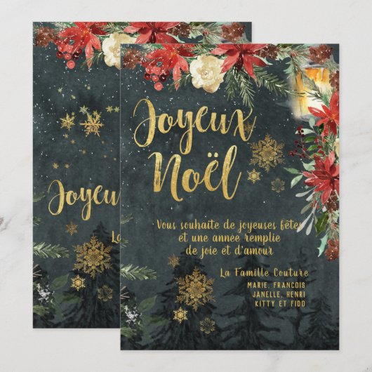 Carte Gold Calligraphy Woodland French Joyeux Noel (Devant / Derrière)