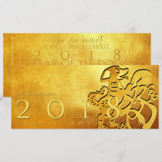 Carte Gold Chinese Dog Papercut 2018 Golden Flat C (Devant / Derrière)