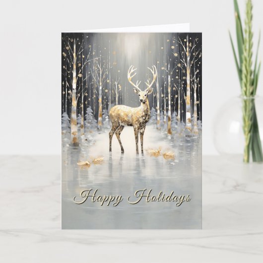 Carte Gold Christmas Reindeer Holiday Card (Devant)
