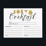 Carte Gold Cocktail Recette<br><div class="desc">Carte de recettes de cocktail moderne avec un ensemble de lunettes de cocktail en faux or parties scintillant avec une police de calligraphie lettrée à la main sur un arrière - plan blanc.</div>