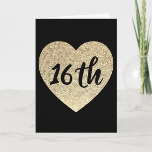 Carte Gold coeur 16e anniversaire