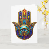 Carte Gold Colorful Hamsa Turquoise Sapphire Third Eye  (Fleur jaune)