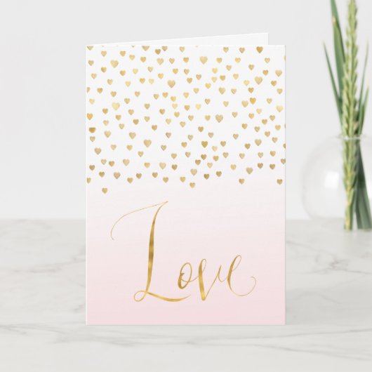 Carte Gold Confetti Coeurs Blush Pink Ombre Love (Devant)