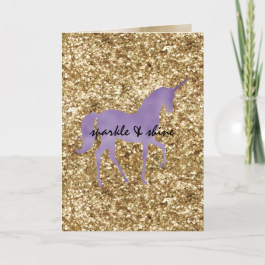 Carte Gold Confetti Parties scintillant violet Unicorne (Devant)