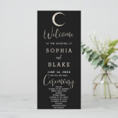 Carte Gold Crescent Moon Celestial Black Wedding Program (Debout devant)