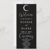 Carte Gold Crescent Moon Celestial Black Wedding Program (Devant)