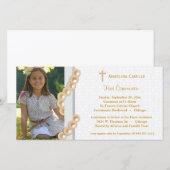 Carte Gold Damask Pearls First Communion Photo Invitatio (Devant / Derrière)