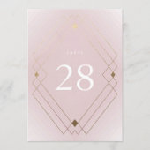 Carte Gold Diamond Pink Deco Gatsby 5 x 7 Numéro de tabl (Devant)