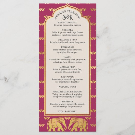 Carte Gold Elephant Indian & Hindu Wedding Program (Devant)