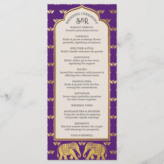 Carte Gold Elephant Indian & Hindu Wedding Program (Devant)