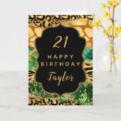 Carte Gold et Green Safari Agate Joyeux anniversaire (Fleur jaune)