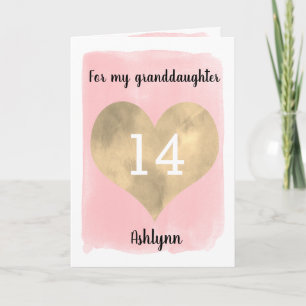 Carte Gold et Pink Joyeux 14e anniversaire petite-fille