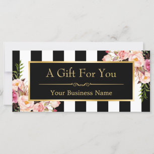 Carte Gold Floral Black White Stripes Certificat cadeau