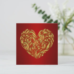 Carte Gold Floral Heart on Red
