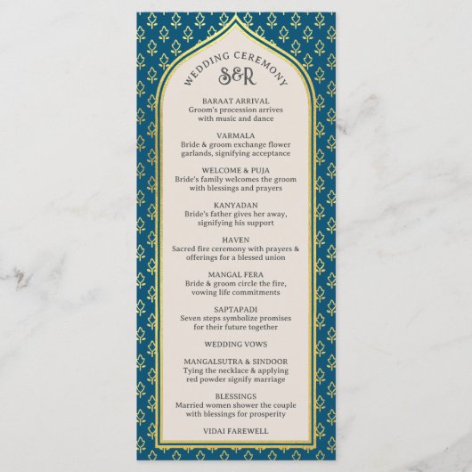 Carte Gold Floral Indian & Hindu Wedding Program C (Devant)