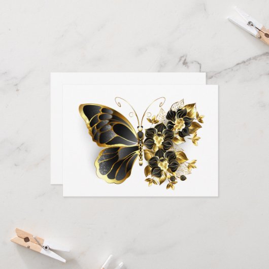 Carte Gold flower Butterfly with Black Orchid (Devant/Arrière en situation)