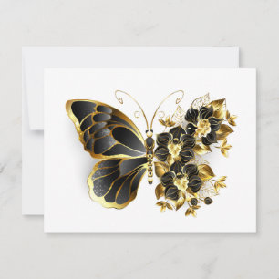 Carte Gold flower Butterfly with Black Orchid