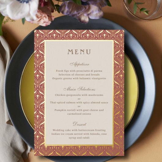 Carte Gold Foil Art Déco Mariage Réception Menu