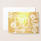 Carte Gold Foil Floral 50e anniversaire Mariage (Devant avec enveloppe)