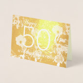 Carte Gold Foil Floral 50e anniversaire Mariage (Devant)