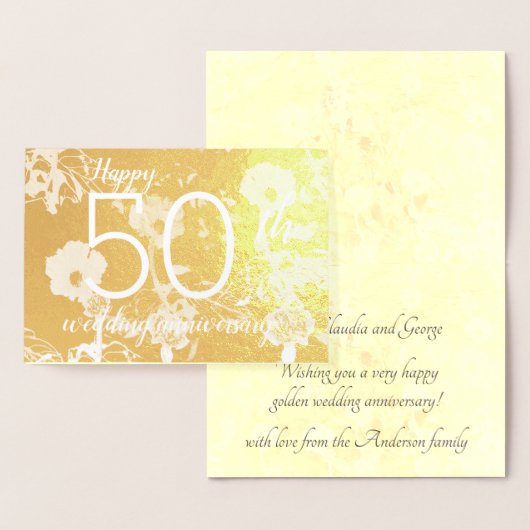 Carte Gold Foil Floral 50e anniversaire Mariage (Affichage)