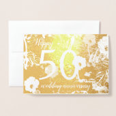 Carte Gold Foil Floral 50e anniversaire Mariage (Devant avec enveloppe)