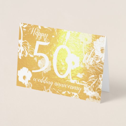 Carte Gold Foil Floral 50e anniversaire Mariage (Devant)