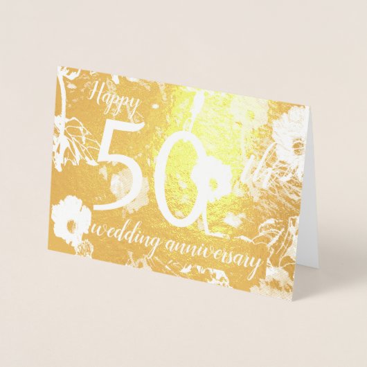 Carte Gold Foil Floral 50e anniversaire Mariage (Devant)