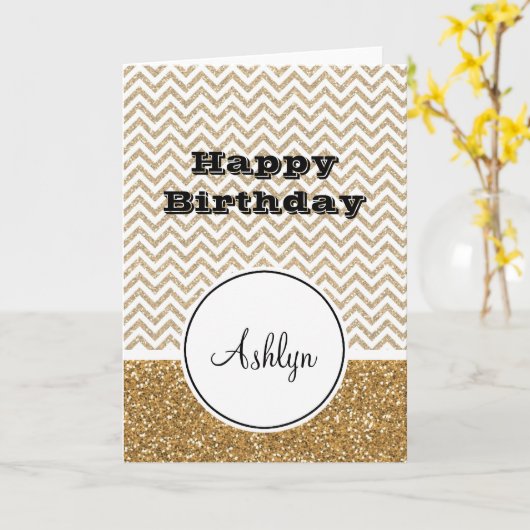 Carte Gold Glam Faux Parties scintillant Chevron (Fleur jaune)