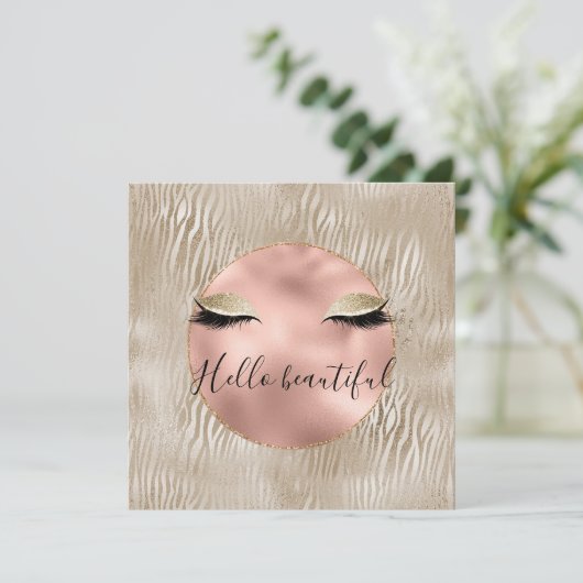 Carte Gold Glam Glitzy Eyelashes Zebra Print (Debout devant)