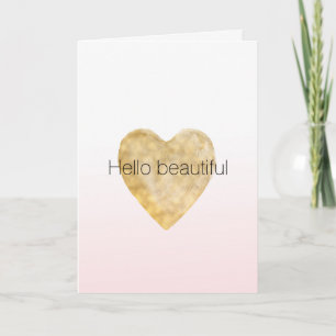 Carte Gold Heart Blush Pink Ombre Bonjour belle