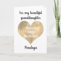 Gold Heart Happy 12th Birthday Grandgirl