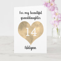 Gold Heart Happy 14th Birthday Grandgirl