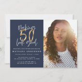 Carte Gold marine bleu 50 look bon photo anniversaire (Devant)