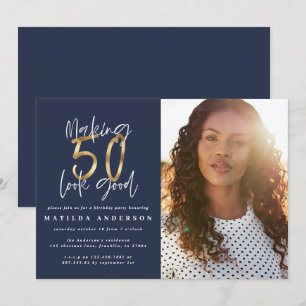 Carte Gold marine bleu 50 look bon photo anniversaire