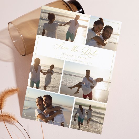 Carte Gold Modern Chic Collage 6 Photos Couple Mariage