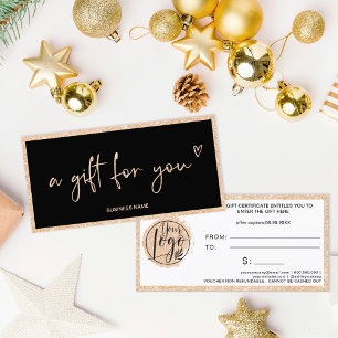 Carte Gold parties scintillant coeur noir logo cadeau ce