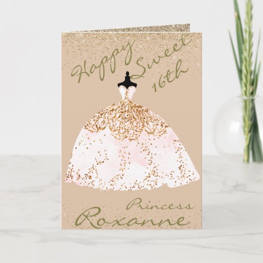 Carte Gold personnalisé Rose fille 16e anniversaire (Devant)