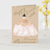 Carte Gold personnalisé Rose fille 16e anniversaire (Fleur jaune)