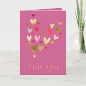 Carte Gold Pink Je t'aime Coeurs (Devant)