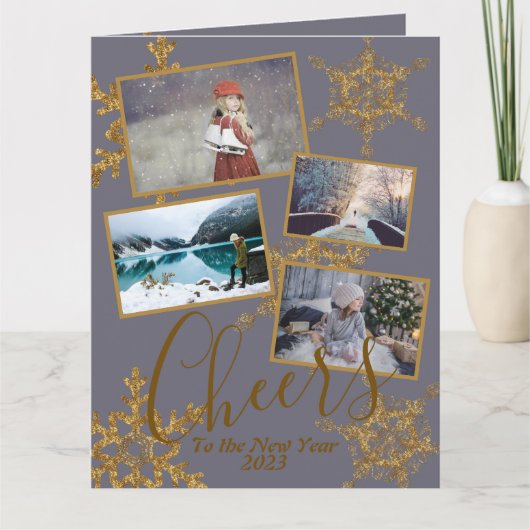 Carte Gold Purple Cheers to New Year Snowflake Photo (Devant)