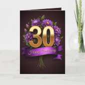 Carte Gold Purple Floral 30e anniversaire Mariage (Devant)