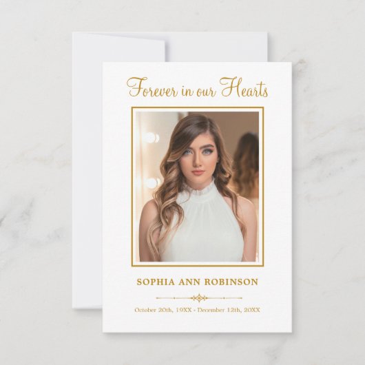Carte Gold Script Modern Funeral Photo Prière commémorat (Devant)