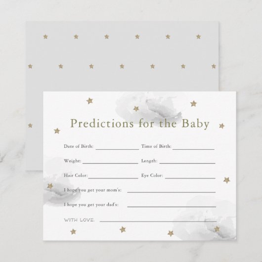Carte Gold Star & Grey Cloud Baby Predictions Card (Devant / Derrière)