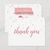 Carte Gold Stars Aquarelle rose Merci Remise (Devant / Derrière)