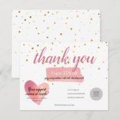 Carte Gold Stars Aquarelle rose Merci Remise (Devant / Derrière)