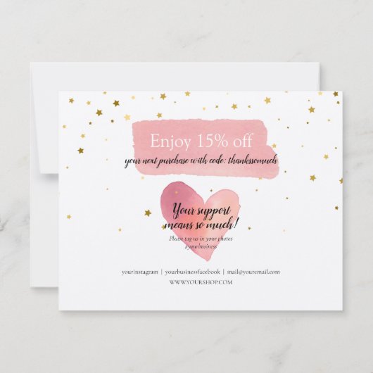 Carte Gold Stars Pink Script Rustique Merci Remise (Dos)