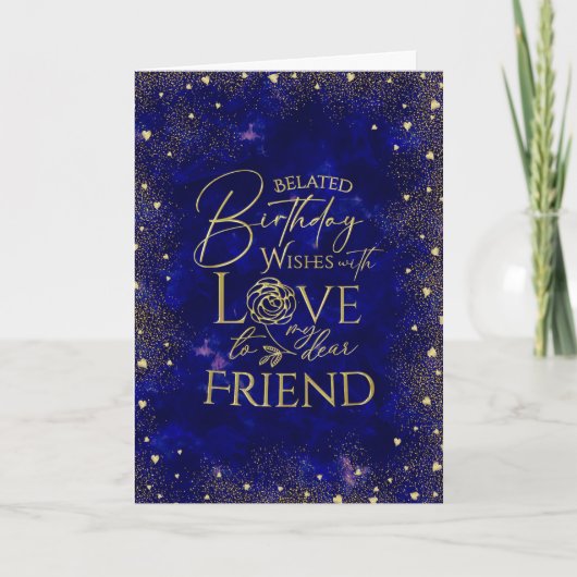 Carte Gold Text Night Sky Belated Birthday Friend (Devant)