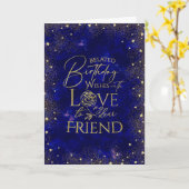 Carte Gold Text Night Sky Belated Birthday Friend (Fleur jaune)
