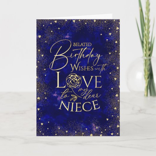 Carte Gold Text Night Sky Belated Birthday Niece (Devant)